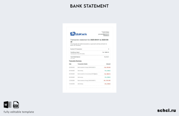 цифровая загрузка Индии MobiKwik слово шаблон отчета о транзакции